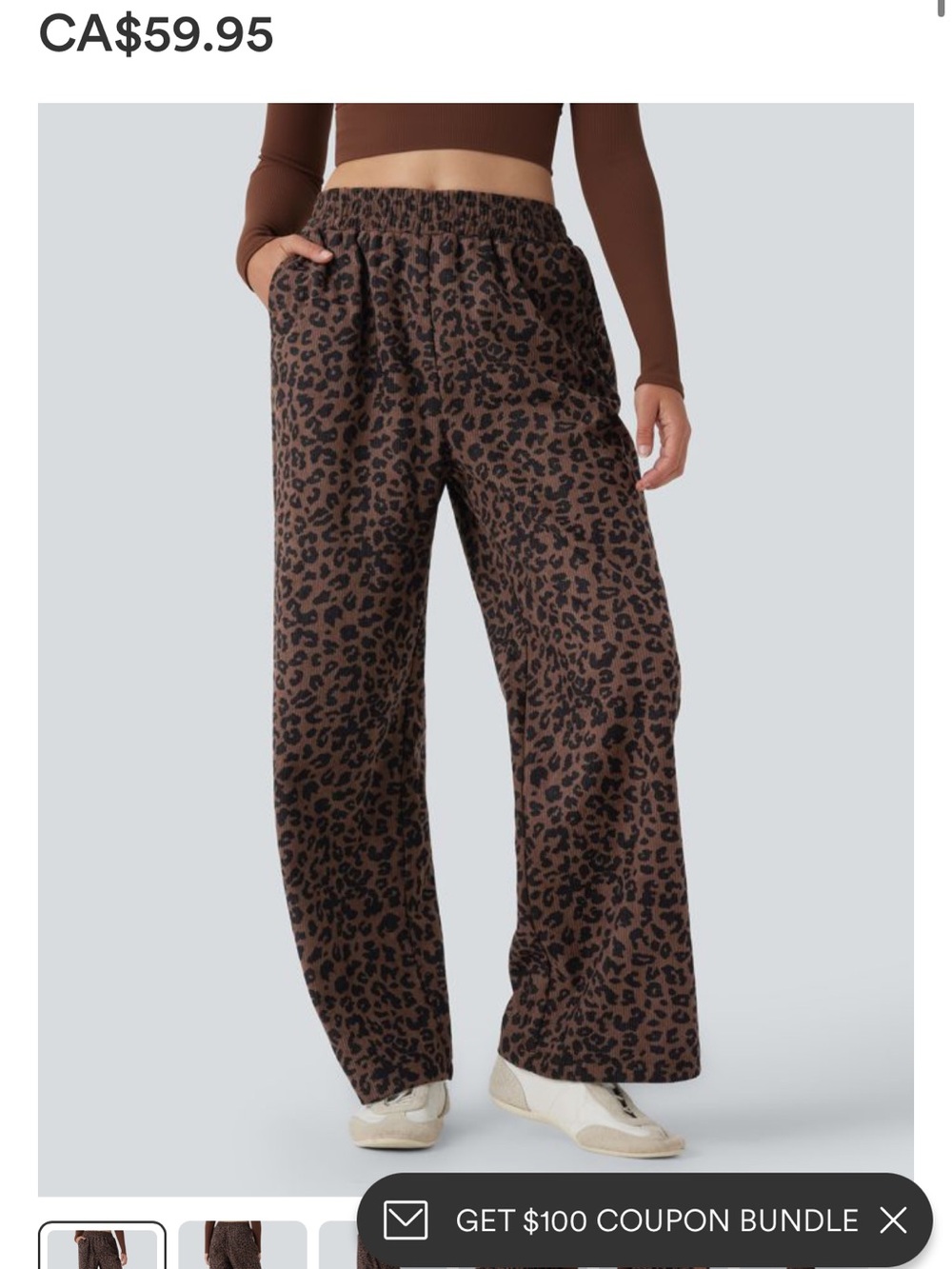 HALARA Brown Leopard Print Wide-Leg Pants